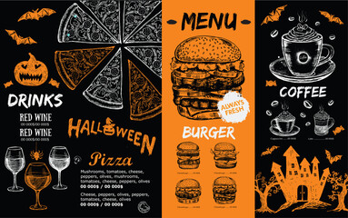 Halloween menu. Restaurant cafe menu, template design. Food flyer.