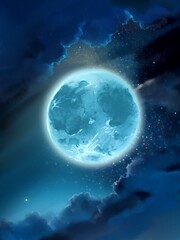 bluely full moon with cloud in night sky