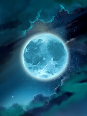 bluely full moon with cloud in night sky