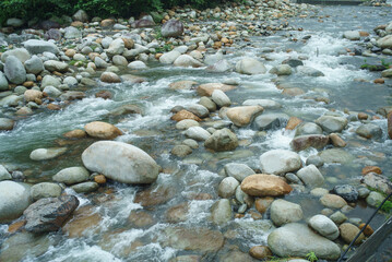 Fototapeta na wymiar 上流の川と大きな川原の石⑤