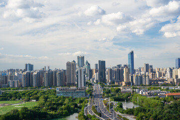 Naklejka na ściany i meble Summer city skyline scenery of Wuhan, Hubei, China