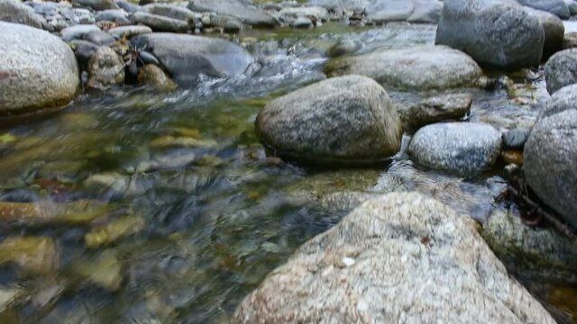 Water flowing between the rocks of a river