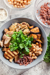 Buddha bowl lunch with chicken and other