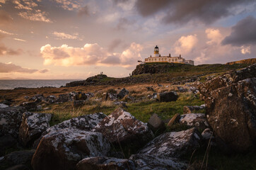 Fototapeta na wymiar Neist Point Lighthouse at sunset, Isle of Skye, Scotland