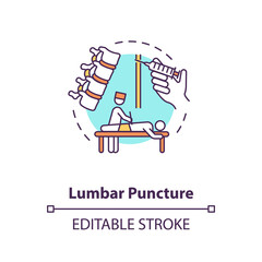 Lumbar puncture concept icon. Central nervous system diseases diagnostics idea thin line illustration. Medical procedure, spinal tap. Vector isolated outline RGB color drawing. Editable stroke