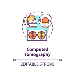Computed tomography concept icon. Medical technology, CT scan idea thin line illustration. Human brain examination, professional diagnostics. Vector isolated outline RGB color drawing. Editable stroke