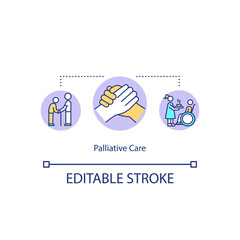 Palliative care concept icon. Healthcare service, medical caregiving idea thin line illustration. Nursing elderly and disabled patients. Vector isolated outline RGB color drawing. Editable stroke