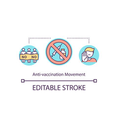 Anti vaccination movement concept icon. Vaccine hesitancy, anti vax idea thin line illustration. People refusing to be vaccinated. Vector isolated outline RGB color drawing. Editable stroke