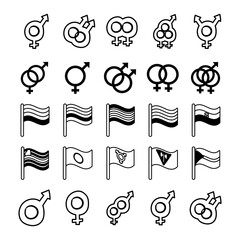 bundle of genders symbols of sexual orientation and flags line style icons