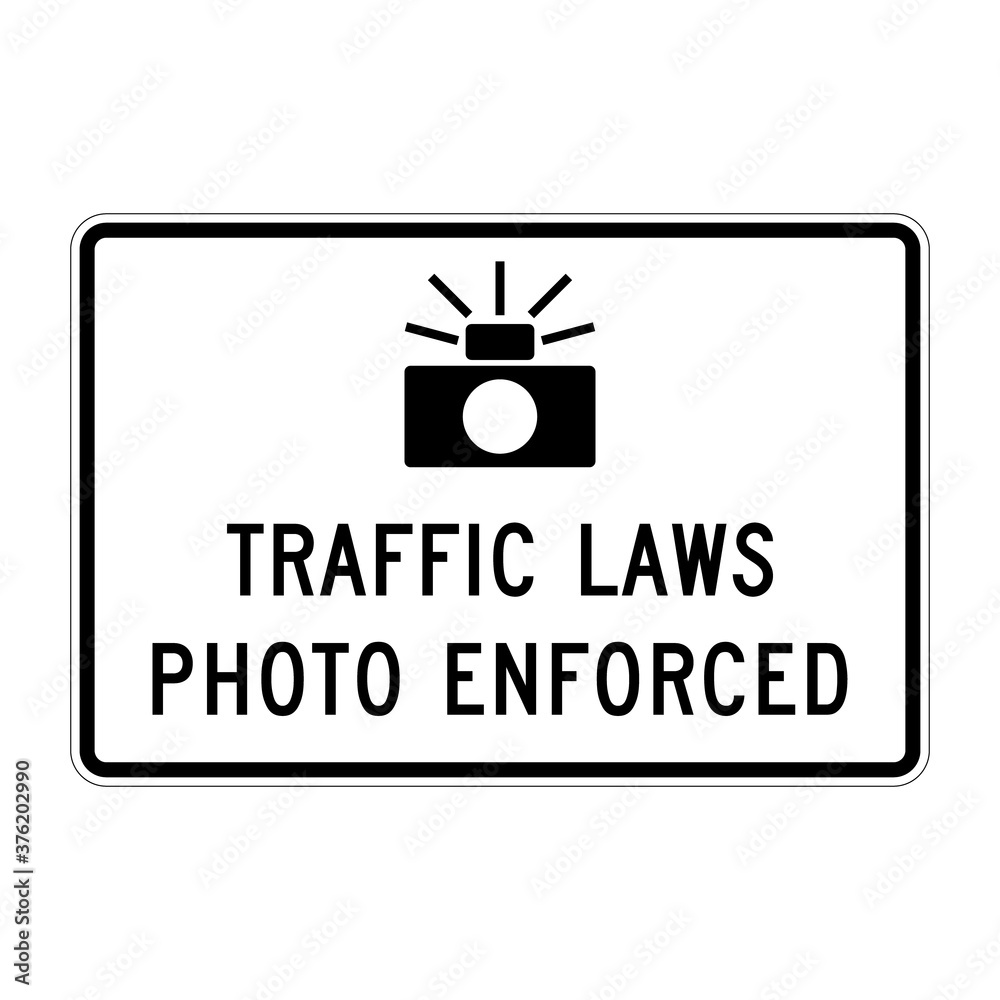 Wall mural traffic enforcement camera road sign. traffic laws photo enforced sign. vector illustration of speed