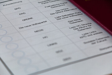 ballot paper. for Elections in Austria, Vienna 2020
