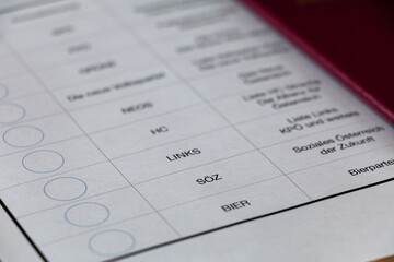 ballot paper. for Elections in Austria, Vienna 2020