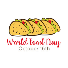 world food day celebration lettering with tacos mexican flat style