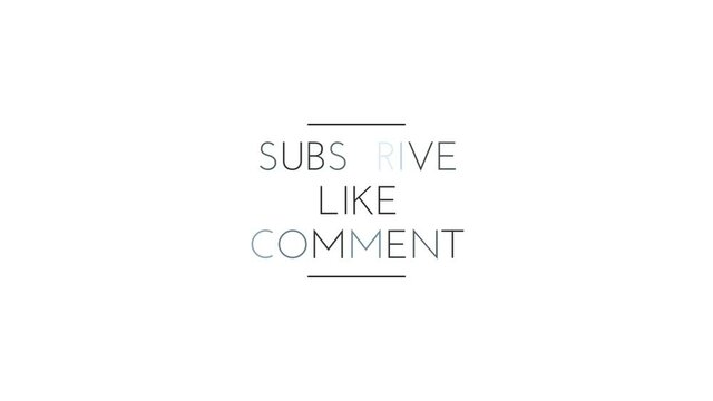 Subscrive like comment with text effect isolated white background. Animated text effect. Letter and text effect