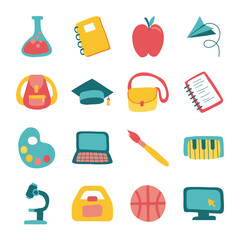 bundle of sixteen school supplies flat style