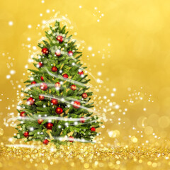 Obraz premium Snow Covered Christmas Tree with Multi Colored Lights