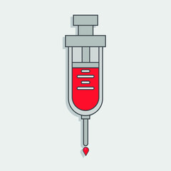 injection flat icon with red liquid on a white background