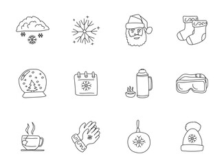 winter doodles isolated on white. winter icon set for web design, user interface, mobile apps and print