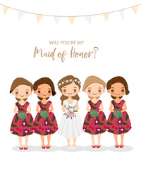 cute Bride maid cartoon for Maid of honor proposal card