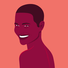 Portrait of a happy African woman. Fashion model is smiling. Summer holiday. Bright vector illustration in flat style.