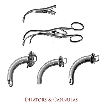 Healthcare and medicine - surgical tools: dilators and cannulas, thracheotomy equipment