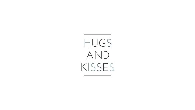 Hugs and Kisses with text effect isolated white background. Animated text effect. Letter and text effect