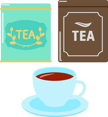 紅茶葉の缶とティーカップに入った紅茶