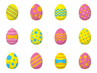 Simple illustration of colorful and happy Easter eggs based on pink and yellow