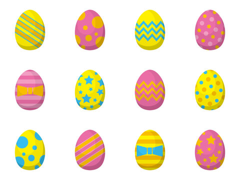 Simple illustration of colorful and happy Easter eggs based on pink and yellow