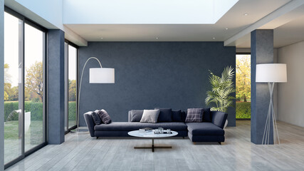 Large luxury modern minimal bright interiors room mockup illustration 3D rendering