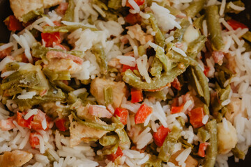 rice with chicken and vegetables - obrazy, fototapety, plakaty
