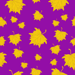 Fototapeta premium seamless pattern with yellow maple leaves on a purple background