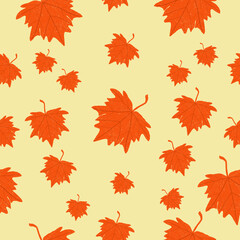 seamless pattern with red maple leaves on an yellow background
