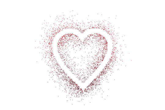 Heart shape on red glitter isolated on white background 
