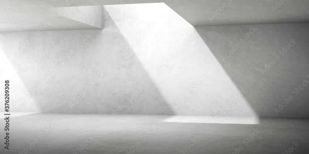 Poster 3d render of empty concrete room with shadow on the wall.