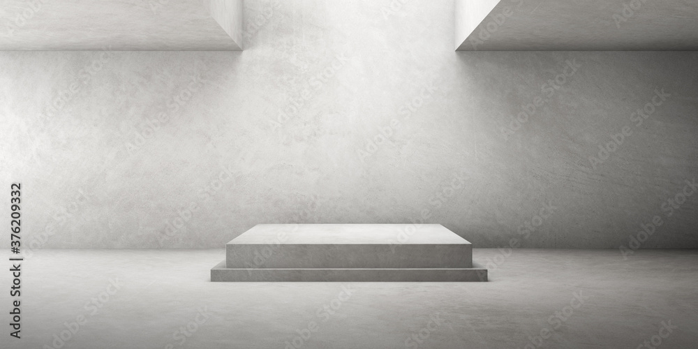 Poster 3d render of empty concrete room with shadow on the wall.