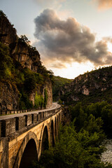 Old bridge over the river in the mountains - El Bierzo, Spain