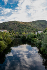 Fototapeta na wymiar Landscape with river and clouds - El Bierzo, Spain
