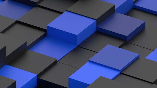 Abstract 3d render, black and blue geometric background with cubes, modern animation, motion design, 4k seamless looped video