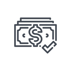 Dollar with Check Mark line icon. Confirmation of Payment vector outline sign.