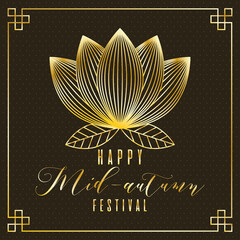 mid autumn festival poster with golden lotus flower