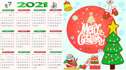 Calendar 2021 United States Christmas 2