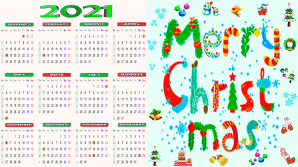 Calendar 2021 United States Christmas 1