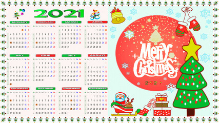 2021 calendar united states christmas with frame 2