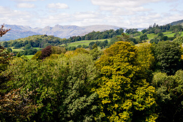 Fototapeta na wymiar A view across the Cumbrian fells towards the Langdale Pikes