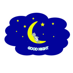 dark blue night sky with moon and the words "good night"