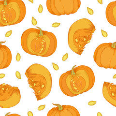 Vector hand drawn illustration of pumpkin seamless pattern	