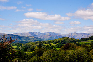 A view across the Cumbrian fells towards the Langdale Pikes
