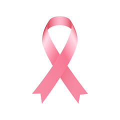 Pink ribbon isolated on white background. Breast cancer awareness month symbol. Vector illustration