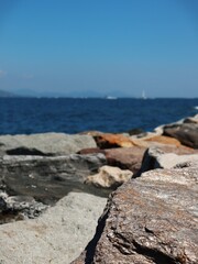 Rocks in the sea of Saint-Tropez in France, Harbor view